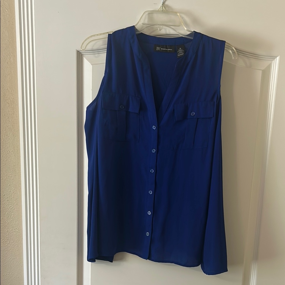 INC International Concepts  Cokd Shoulder Blue Buttoned Blouse